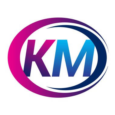 İlk harf logosu KM şirketinin dairesel ve eflatun dizaynlı mavi ve morumsu rengi. İş ve şirket kimliği için vektör logosu.