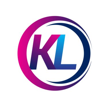 İlk harf logosu KL şirketi daire ve swoosh tasarımında mavi ve morumsu renkte. İş ve şirket kimliği için vektör logosu.