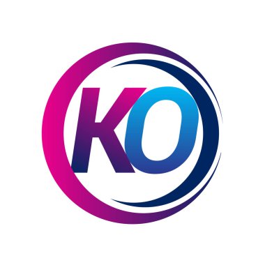 İlk harf logosu KO şirketi daire ve swoosh tasarımında mavi ve morumsu renkte. İş ve şirket kimliği için vektör logosu.