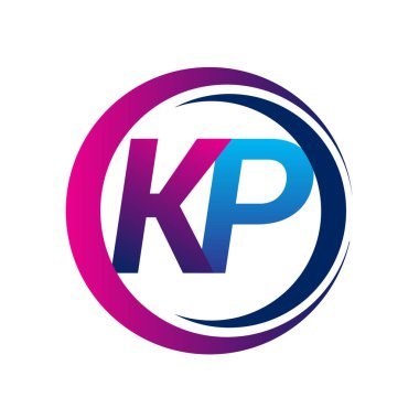 İlk harf logosu KP şirketi daire ve swoosh tasarımında mavi ve morumsu renkte. İş ve şirket kimliği için vektör logosu.