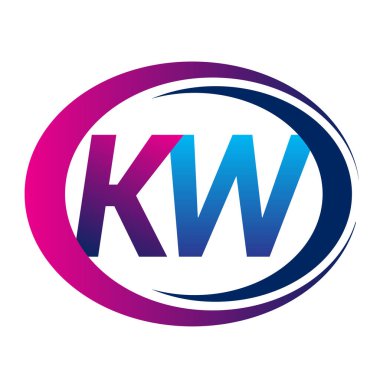 İlk harf logosu KW şirketi dairesel ve eflatun dizaynlı mavi ve morumsu renkte. İş ve şirket kimliği için vektör logosu.