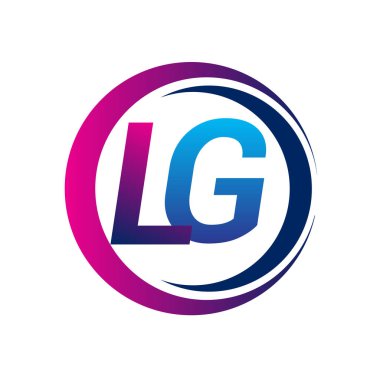 İlk harf logosu LG şirketi daire ve swoosh tasarımında mavi ve morumsu renkte. İş ve şirket kimliği için vektör logosu.