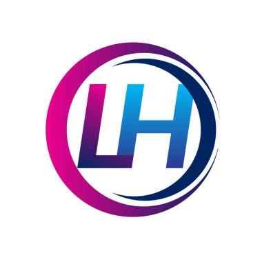 İlk harf logosu LH şirketinin daire ve swoosh tasarımında mavi ve morumsu rengi. İş ve şirket kimliği için vektör logosu.