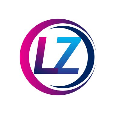 İlk harf logosu LZ şirketi daire ve swoosh tasarımında mavi ve morumsu renkte. İş ve şirket kimliği için vektör logosu.