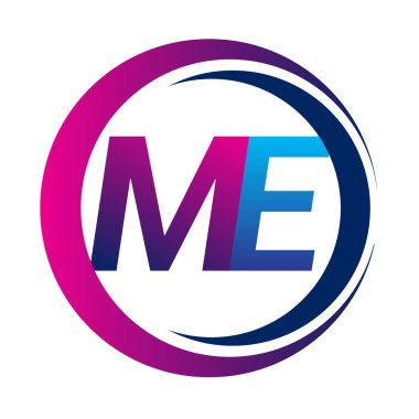 İlk harf logosu. Çember ve swoosh tasarımında mavi ve morumsu renk. İş ve şirket kimliği için vektör logosu.
