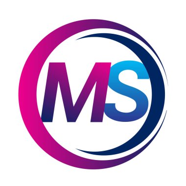İlk harf logosu MS şirketi daire ve swoosh tasarımında mavi ve morumsu renkte. İş ve şirket kimliği için vektör logosu.