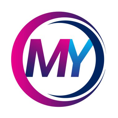 İlk harf logosu. Şirketimin adı mavi ve morumsu. Daire ve desenli. İş ve şirket kimliği için vektör logosu.
