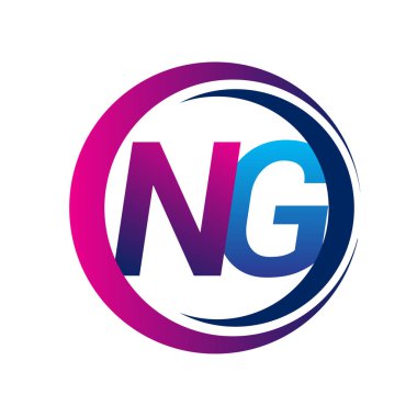 İlk harf logosu NG şirketi daire ve swoosh tasarımında mavi ve morumsu renkte. İş ve şirket kimliği için vektör logosu.
