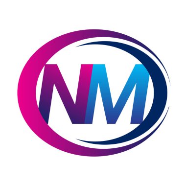 İlk harf logosu NM şirketinin dairesel ve eflatun dizaynlı mavi ve morumsu rengi. İş ve şirket kimliği için vektör logosu.