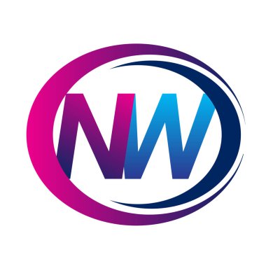 İlk harf logosu NW şirketinin dairesel ve eflatun dizaynlı mavi ve mor rengi. İş ve şirket kimliği için vektör logosu.