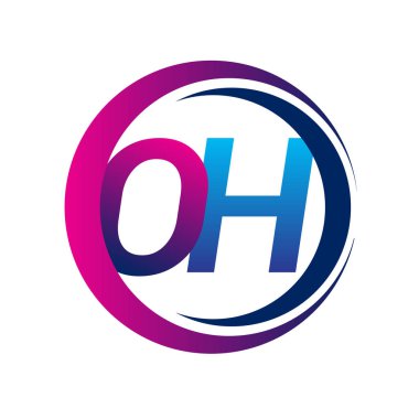 İlk harf OH şirketi daire ve desenli mavi ve morumsu renk. İş ve şirket kimliği için vektör logosu.