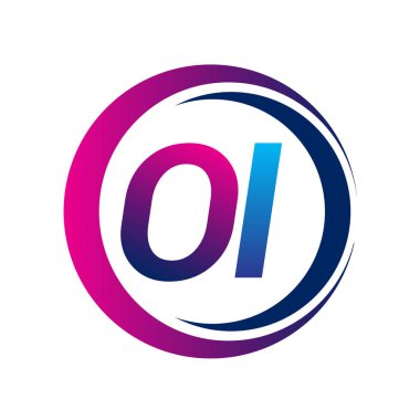 İlk harf logosu OI şirketi daire ve swoosh tasarımında mavi ve morumsu renkte. İş ve şirket kimliği için vektör logosu.