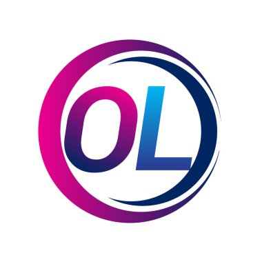 İlk harf logosu OL şirketi daire ve swoosh tasarımında mavi ve morumsu renkte. İş ve şirket kimliği için vektör logosu.