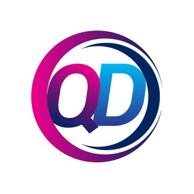İlk harf QD şirketi daire ve swoosh tasarımında mavi ve morumsu renkte. İş ve şirket kimliği için vektör logosu.