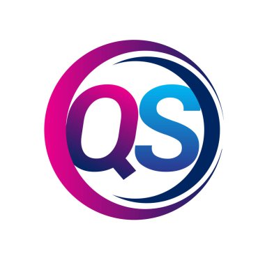 İlk harf QS şirketi daire ve swoosh tasarımında mavi ve morumsu renk olarak adlandırılır. İş ve şirket kimliği için vektör logosu.