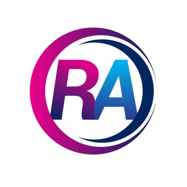 İlk harf, daire ve desenli mavi ve mor renkli RA şirketi. İş ve şirket kimliği için vektör logosu.