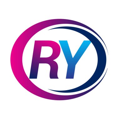 Çemberde ve desende mavi ve morumsu renk olarak adlandırılan ilk harf RY RY şirketi. İş ve şirket kimliği için vektör logosu.