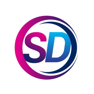 İlk harf logosu SD şirketinin dairesel ve eflatun dizaynlı mavi ve mor rengi. İş ve şirket kimliği için vektör logosu.