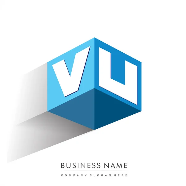 Buchstabe Logo Sechseckform Und Blauem Hintergrund Würfel Logo Mit Buchstabendesign — Stockvektor