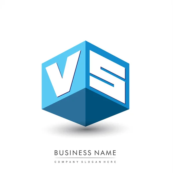 Písmeno Logo Šestiúhelníkovém Tvaru Modrém Pozadí Krychlové Logo Motivem Písmene — Stockový vektor