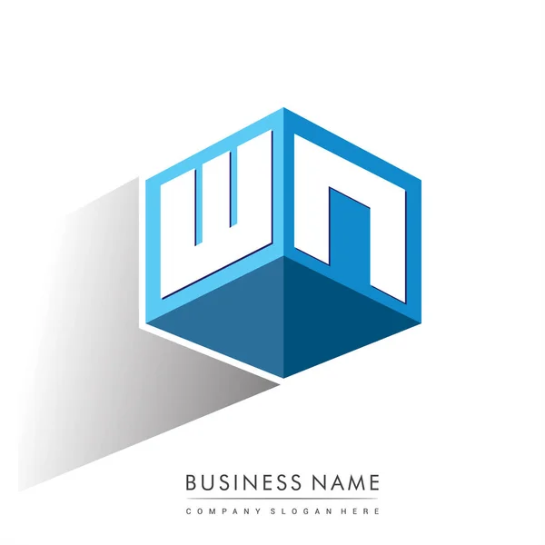 Dopis Logo Šestiúhelníkovém Tvaru Modrém Pozadí Krychlové Logo Motivem Písmene — Stockový vektor
