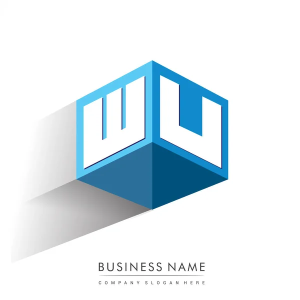Carta Logotipo Forma Hexágono Fundo Azul Logotipo Cubo Com Design —  Vetores de Stock