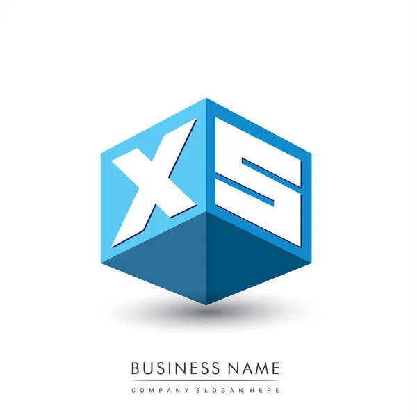 Carta Logotipo Forma Hexágono Fundo Azul Logotipo Cubo Com Design — Vetor de Stock