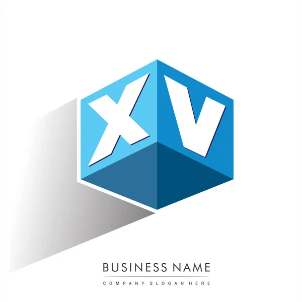 Λογότυπο Letter Εξάγωνο Σχήμα Και Μπλε Φόντο Λογότυπο Κύβου Σχέδιο — Διανυσματικό Αρχείο