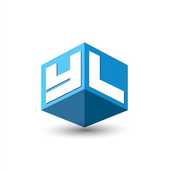 Logotipo Letra Forma Hexágono Fondo Azul Logotipo Cubo Con Diseño — Vector de stock