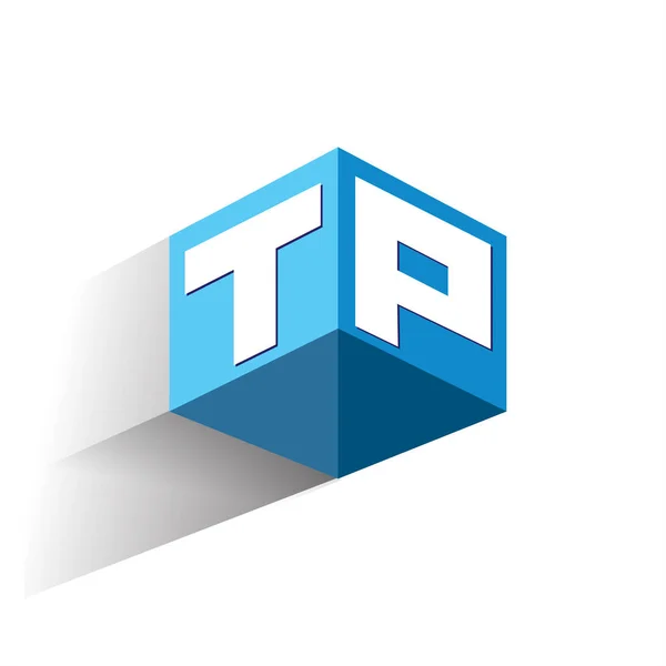 六边形蓝色背景的字母Tp标识 带有公司标识字母设计的立方体标识 — 图库矢量图片