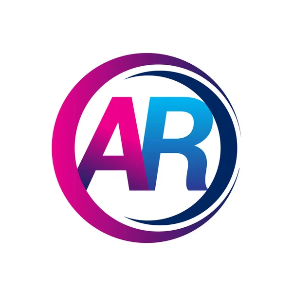 首字母标识Ar公司名称蓝色和洋红色在圆形和斜纹图案上的颜色 企业和公司标识的向量标志类型 — 图库矢量图片