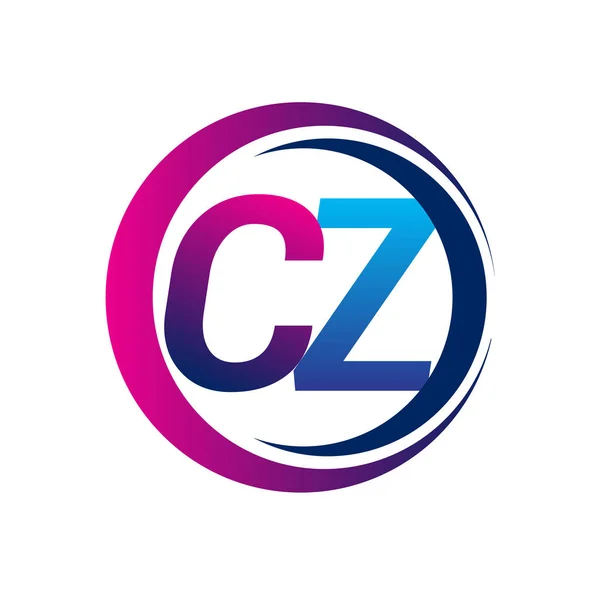 首字母标识Cz公司名称蓝色和洋红色在圆圈和Swoosh设计 企业和公司标识的向量标志类型 — 图库矢量图片