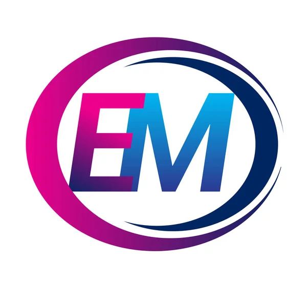 Eerste Letter Logo Bedrijfsnaam Blauw Magenta Kleur Cirkel Swoosh Ontwerp — Stockvector