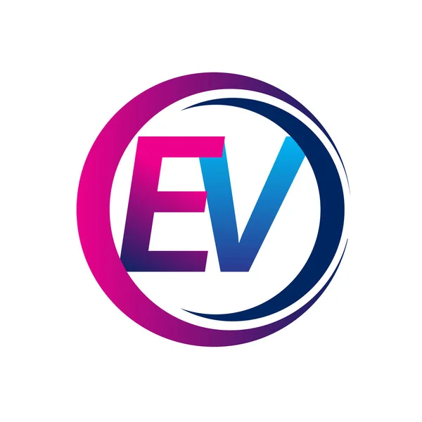 Начальный Логотип Компании Название Синий Пурпурный Цвет Круге Swoosh Дизайн — стоковый вектор
