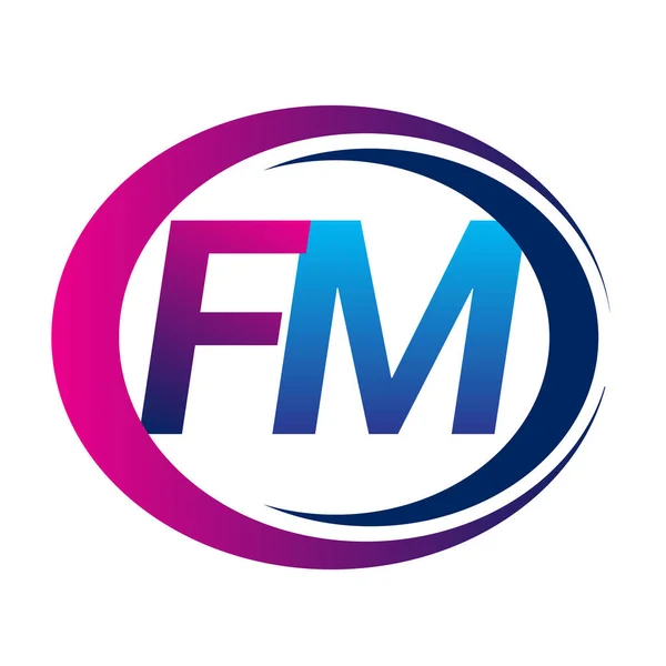最初的字母标志Fm公司的名称蓝色和洋红色在圆圈和Swoosh设计 企业和公司标识的向量标志类型 — 图库矢量图片