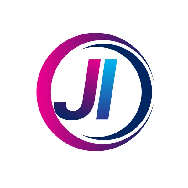 首字母标识Ji公司名称蓝色和洋红色在圆圈和Swoosh设计 企业和公司标识的向量标志类型 — 图库矢量图片