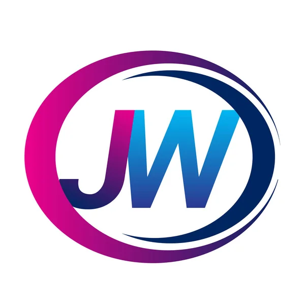 Počáteční Písmeno Logo Název Společnosti Modrá Fialová Barva Kružnici Swoosh — Stockový vektor