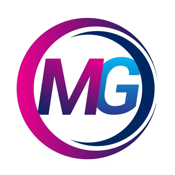 Letra Inicial Logo Nombre Empresa Azul Magenta Color Círculo Swoosh — Vector de stock