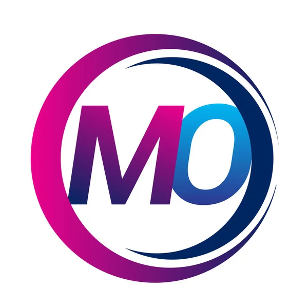 最初的字母标志Mo公司名称蓝色和洋红色在圆圈和Swoosh设计 企业和公司标识的向量标志类型 — 图库矢量图片