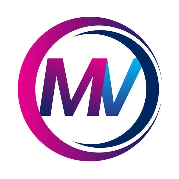 Logotipo Letra Inicial Nome Empresa Azul Magenta Cor Círculo Design — Vetor de Stock