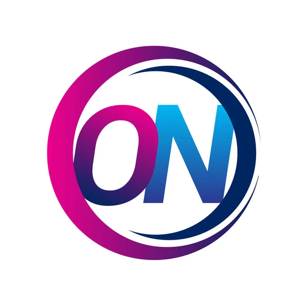 Počáteční Písmeno Logo Název Společnosti Modrá Fialová Barva Kruh Swoosh — Stockový vektor