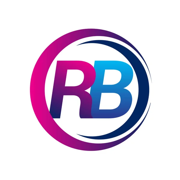 頭文字ロゴRb社名青とマゼンタ色の丸とスウッシュのデザイン ビジネスと会社のアイデンティティのためのベクトルロゴタイプ — ストックベクタ