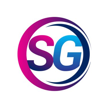 İlk harf logosu SG şirketi daire ve swoosh tasarımında mavi ve morumsu renkte. İş ve şirket kimliği için vektör logosu.