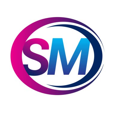 İlk harf logosu SM şirketinin dairesel ve eflatun dizaynlı mavi ve morumsu rengi. İş ve şirket kimliği için vektör logosu.
