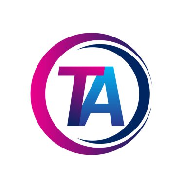 İlk harf logosu TA şirketinin dairesel ve eflatun dizaynlı mavi ve morumsu rengi. İş ve şirket kimliği için vektör logosu.