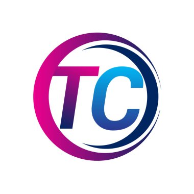 İlk harf logosu TC şirketinin dairesel ve eflatun dizaynlı mavi ve morumsu rengi. İş ve şirket kimliği için vektör logosu.