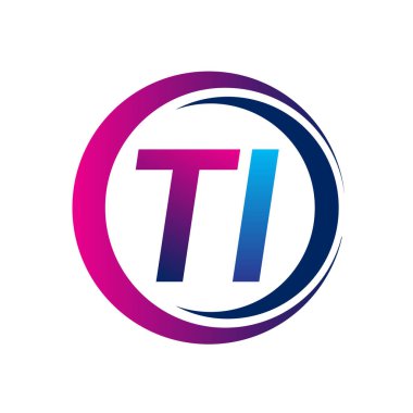 İlk harf logosu TI şirketi daire ve swoosh tasarımında mavi ve morumsu renkte. İş ve şirket kimliği için vektör logosu.