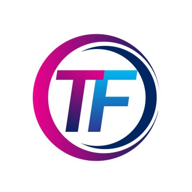 İlk harf logosu TF şirketinin dairesel ve eflatun dizaynlı mavi ve morumsu rengi. İş ve şirket kimliği için vektör logosu.