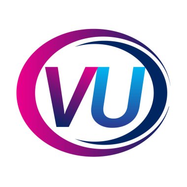 İlk harf logosu VU şirketinin dairesel ve eflatun tasarımlı mavi ve morumsu rengi. İş ve şirket kimliği için vektör logosu.