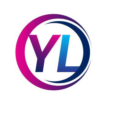 İlk harf logosu YL şirketi daire ve swoosh tasarımında mavi ve morumsu renkte. İş ve şirket kimliği için vektör logosu.